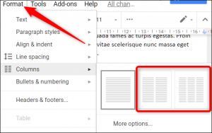 How to make two columns in google docs