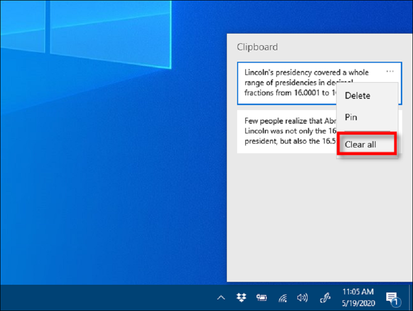 clear clipboard in Windows 10