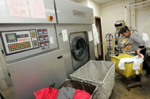 Modern industrial electric steam generator in a commercial laundry setting