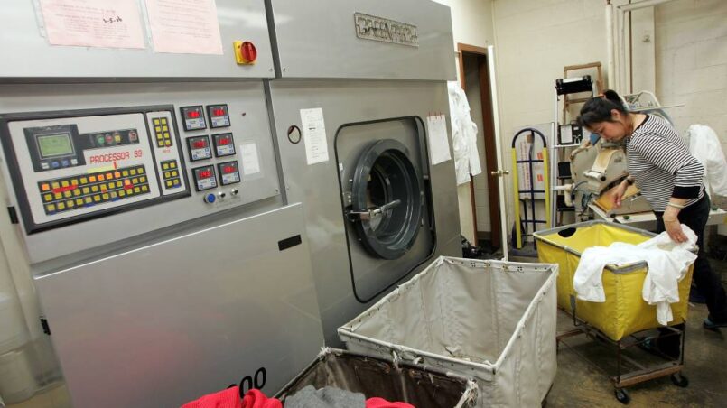 Modern industrial electric steam generator in a commercial laundry setting