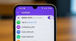 Android phone WiFi settings screen showing Bebird device network connection options for ear camera pairing