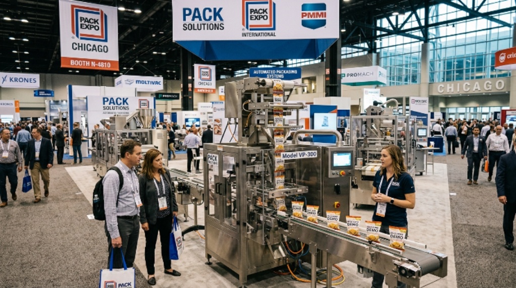 Packaging and processing machinery on display at PACK EXPO International trade show floor in Chicago